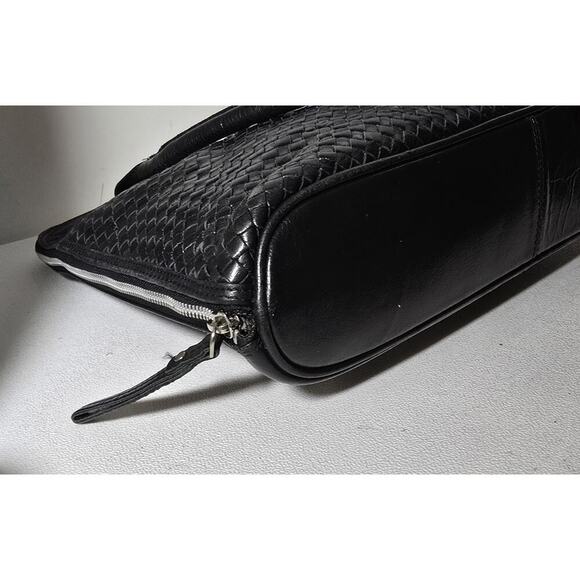 Latico Black Leather Business Tote Briefcase Laptop Case Organizer Woven Pocket - Picture 8 of 16